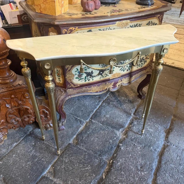 Metal 1950s Mid-Century Modern Yellow Marble and Brass Italian Console For Sale - Image 7 of 10