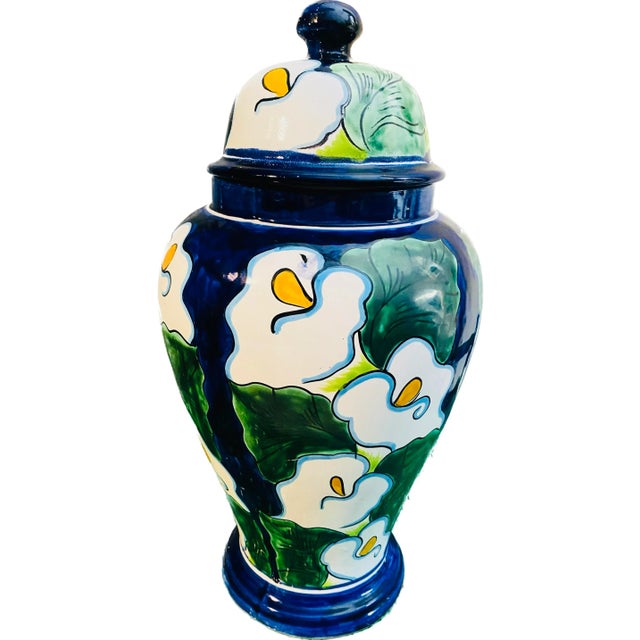1980s Large Talavera Ceramic Calla Lilies Ginger Jar For Sale - Image 13 of 13