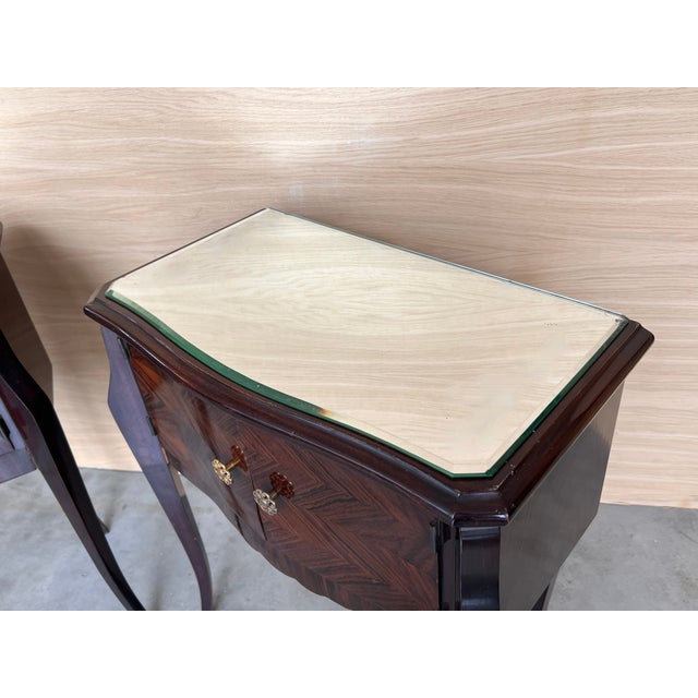Early 20th Century Art Deco Italian Bedside Tables in Mahogany, 1950s, Set of 2 For Sale - Image 11 of 14