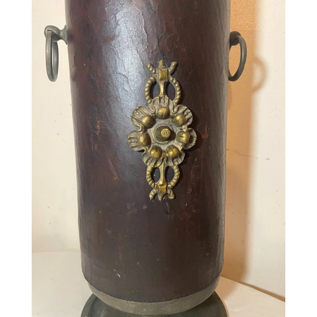 Victorian Antique Early 1800's Leather Wrapped Bronze Footed Umbrella Cane Holder Stand For Sale - Image 3 of 12