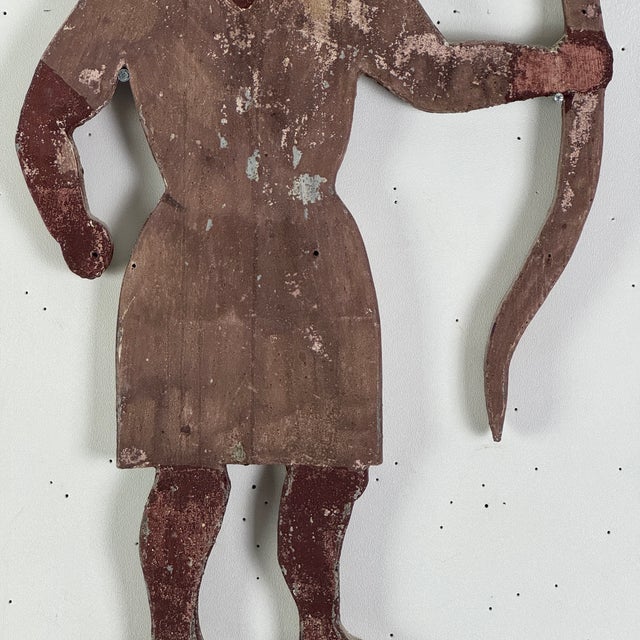 Epic 19th Century Indian Chief Trade Sign, Carved Wood in Painted Salmon Color For Sale In New York - Image 6 of 14