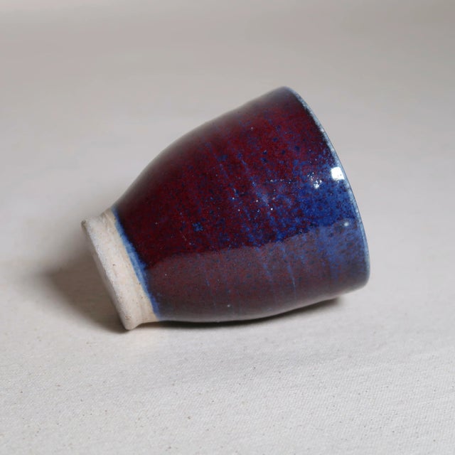 Contemporary Studio Pottery Cup With Layered Blue and Iron-Red Glaze For Sale - Image 9 of 12