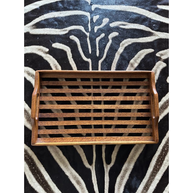 Fabulous Vintage 1970’s Large Oak Slat Tray with Handles. Sturdy tiger oak construction. Beautiful warm patina and grain....