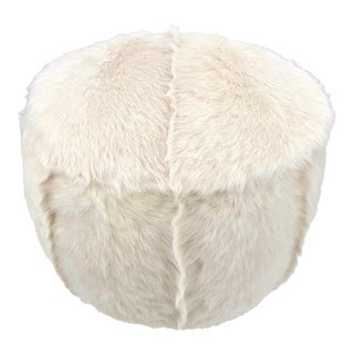 Ivory Toscana Sheepskin Round Pouf Ottoman by Tasha Tarno For Sale