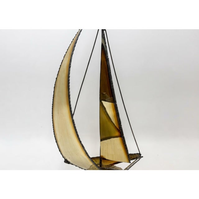 Metal Vintage Mid-Century Modern Brass Sailboat Sculpture on Natural Stone Base For Sale - Image 7 of 8
