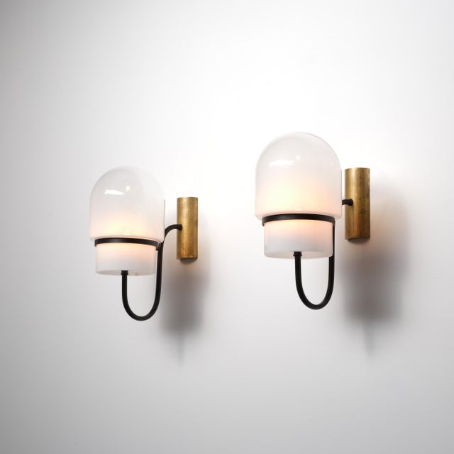 Black Italian Modern Wall Sconces in Black-Enamelled Brass, 1960s, Set of 2 For Sale - Image 8 of 10