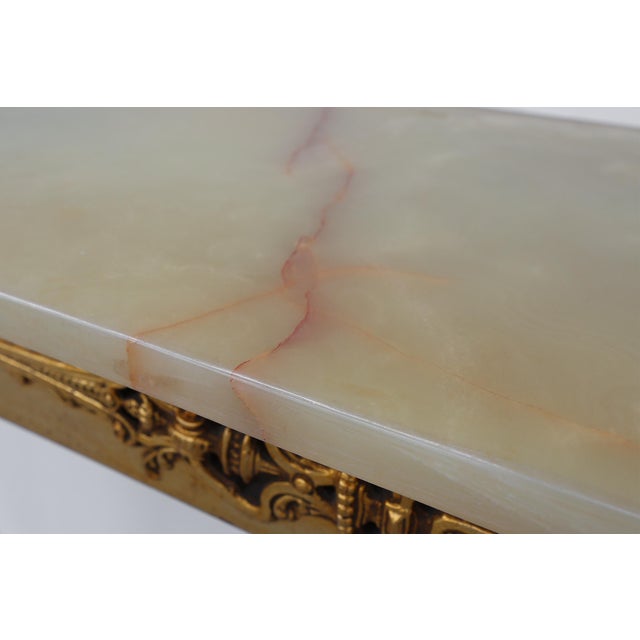 Louis XVI Style Gilt Wall Console with Onyx Marble Top, Italy, 1950s For Sale - Image 9 of 12