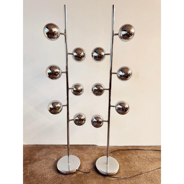 1970s Mid Century Chrome 6 Light Eyeball Floor Lamp For Sale - Image 5 of 11