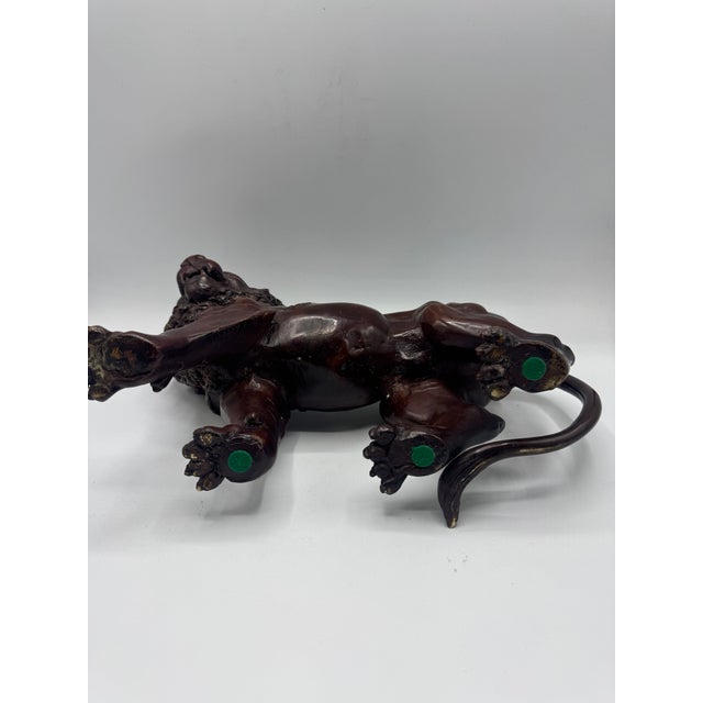 Large Antique Bronze Lion Pair 13” Italian Style Mantel Statues Heavy Matched For Sale - Image 12 of 14