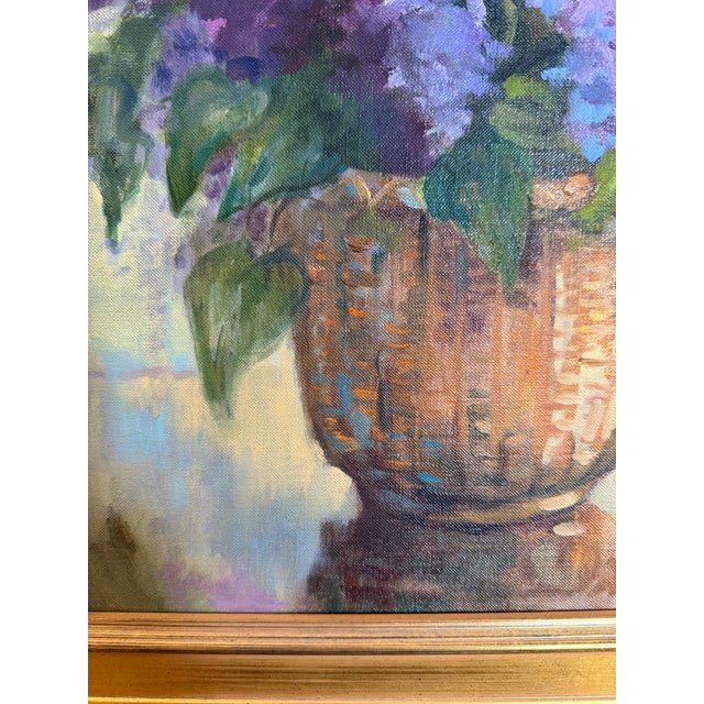 1980s 1980s Original Oil on Canvas Lilacs in a Nantucket Basket by Ann Gibb For Sale - Image 5 of 8