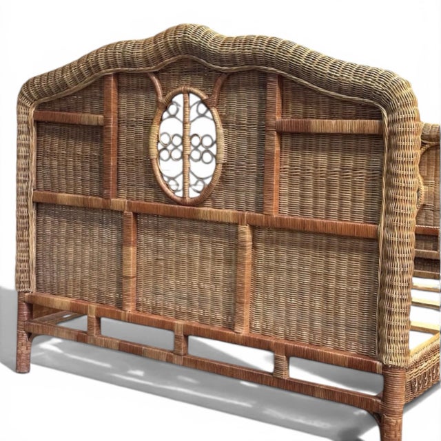 Brown Ralph Lauren Wicker Scrolled Queen Bed For Sale - Image 8 of 9