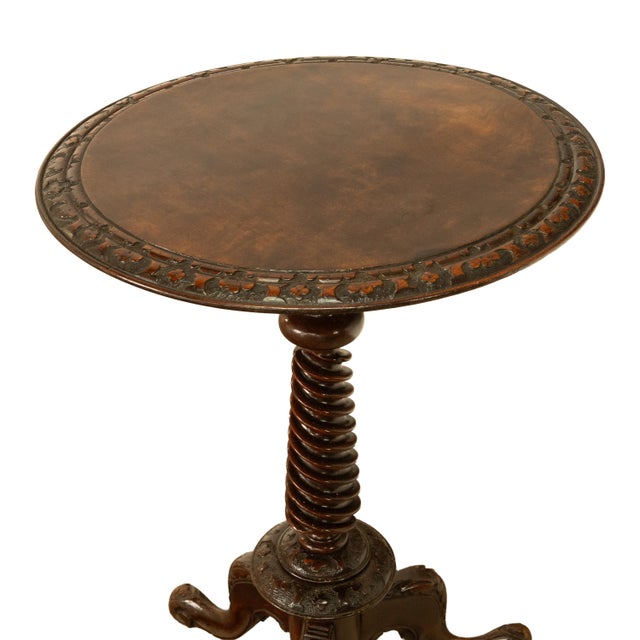 Antique Irish Carved Burl Walnut Spiral Twist Pedestal Tripod Wine Table 1860 For Sale - Image 18 of 18