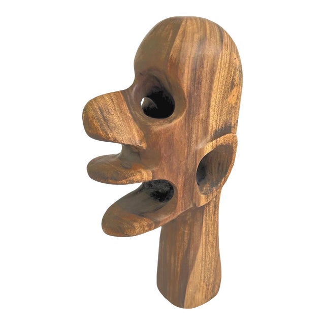 Vintage Abstract Modern Wooden Head Bust Sculpture For Sale