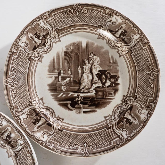5 Mid 19th Century Brown Transferware Plates by Podmore Walker and Co. "Minerva Pattern" For Sale - Image 6 of 9