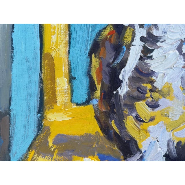 Contemporary Owl on Yellow Chair Oil Painting Original For Sale - Image 3 of 7