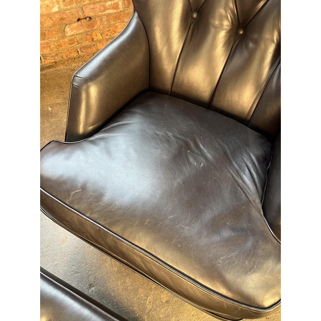 1950s 1950s Edward Wormley for Dunbar Janus Collection Wingback Lounge Chair & Ottoman in Black Leather For Sale - Image 5 of 15