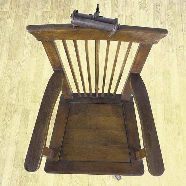 Walnut Swivel Barber Chair with Adjustable Headrest, 1930s For Sale - Image 8 of 9