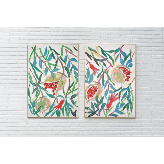 This beautiful painting by Romina Milano presents a contemporary interpretation of pomegranates, rendered through...