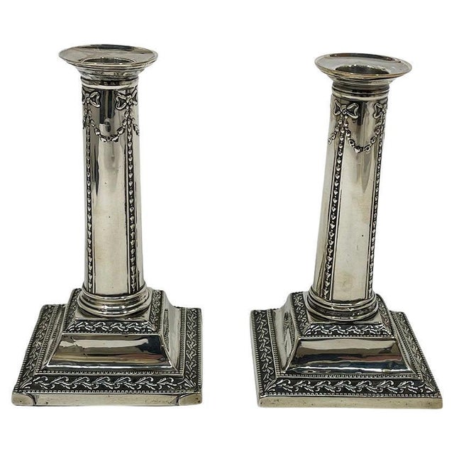 English Silver Candlesticks attributed to Thomas Bradbury, 1904, Set of 2 For Sale - Image 9 of 9