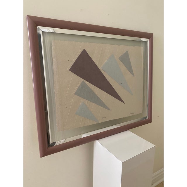 Postmodern 1980s Mixed Media Paper Art With Floating Acrylic Matting, Signed, Framed For Sale - Image 3 of 11