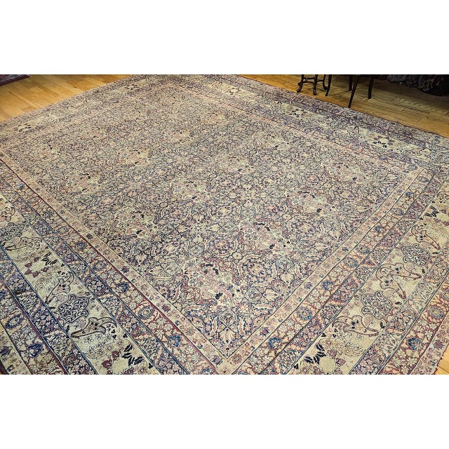 19th Century Oversized Persian Kerman Lavar Rug, Hand-Knotted Wool, Allover Tree of Life Pattern, Royal-Blue & Ivory, 14’ X 18’ For Sale - Image 4 of 17