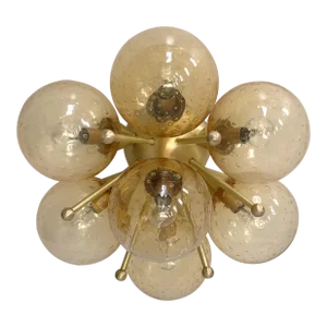 Sakura Satin Brass Amber Bubbles Globe Flush Mount by Fabio Ltd