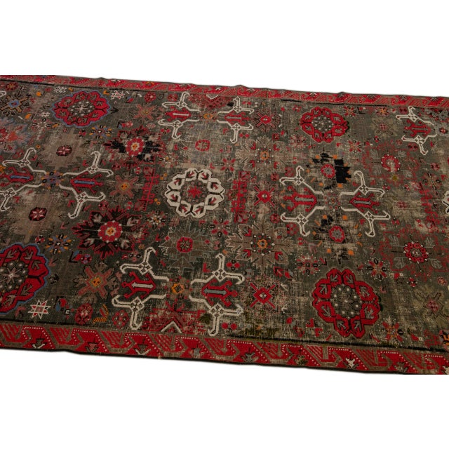 Antique Malayer Handmade Floral Pattern Brown Gallery Wool Rug For Sale In New York - Image 6 of 11