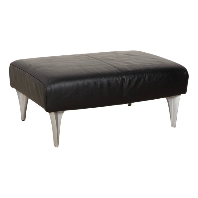 Model 1600 Ottoman in Black Leather from Rolf Benz For Sale
