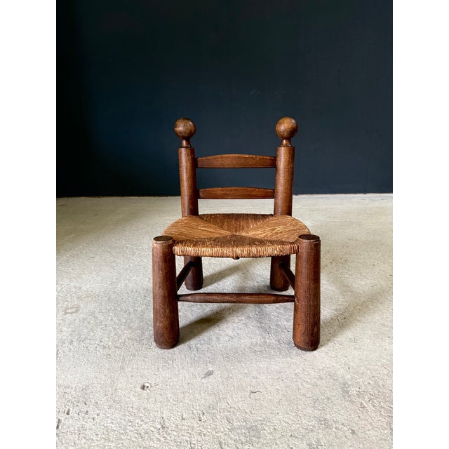 Vintage French Provincial Brutalist Design Low Stool by Charles Dudouyt. Made in France, 1940's period. Oak turned...