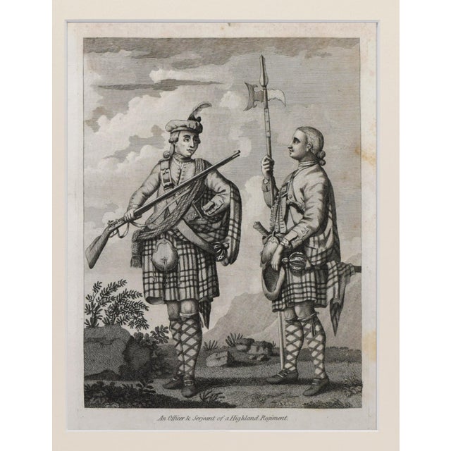 English 19th Century Engraving of a an Officer and Sergeant of the Scottish Highland Regiment 1801 For Sale - Image 3 of 4