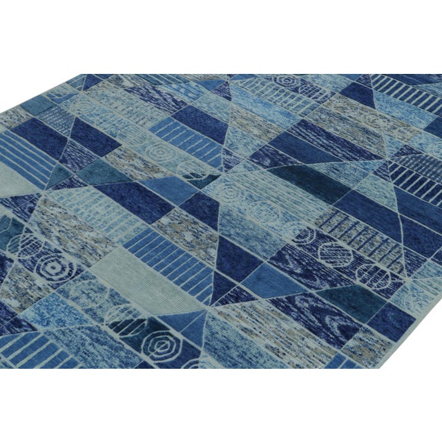 Rug & Kilim Scandinavian pile rug in Blue & Beige Geometric Pattern by Rug & Kilim - 13x18 For Sale - Image 4 of 7