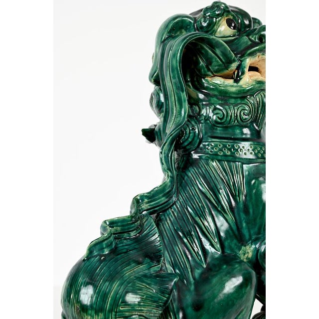 Large Antique Chinese Glazed Green Ceramic Lion Foo Dog, Early 20th Century For Sale - Image 12 of 16