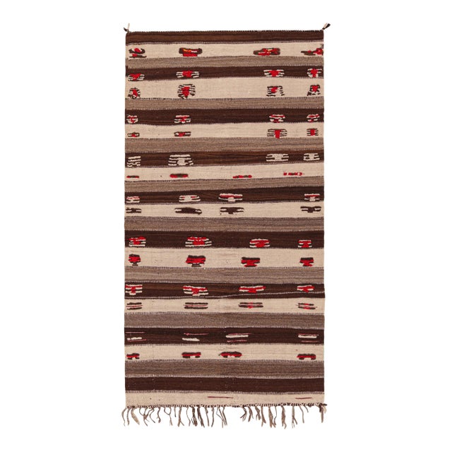 Vintage Moroccan Kilim Rug With Beige-Brown Stripes, From Rug & Kilim For Sale