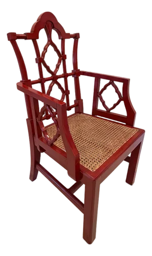 Chippendale Cane Seat Red Lacquer Armchair