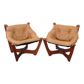 Mid-Century Odd Knutsen Luna Chairs in Tan Leather-A Pair For Sale