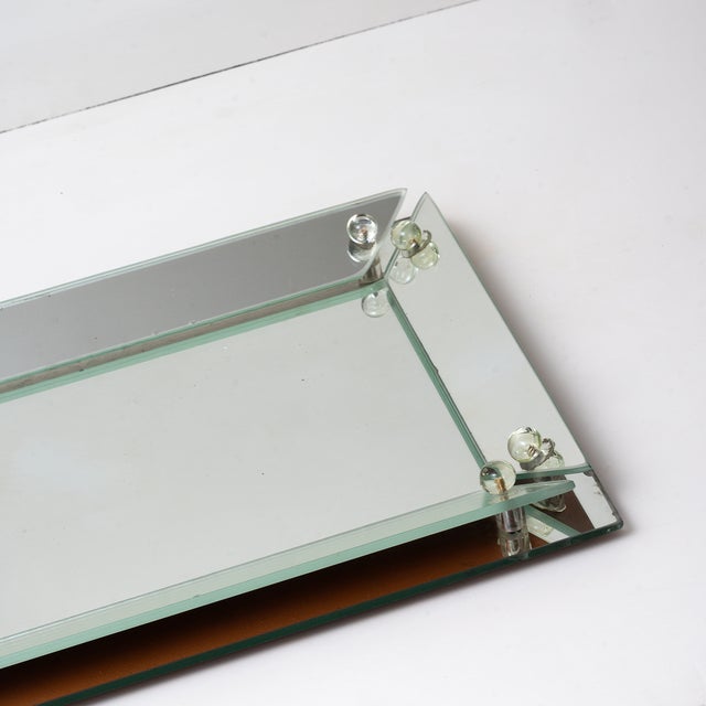 Art Deco Vanity Tray in Beveled Mirror Glass With Glass Spheres For Sale - Image 4 of 7
