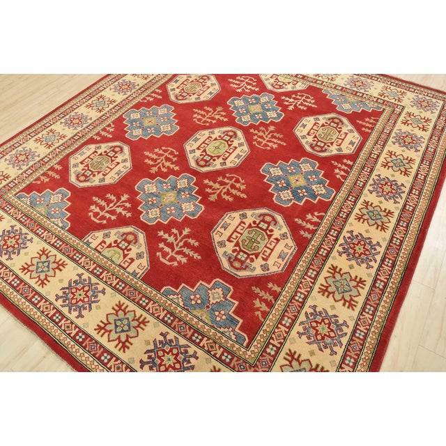 Farmhouse Kazak Rug 8′ X 9′ Red Wool Tribal Hand-Knotted Oriental Carpet For Sale - Image 3 of 15