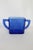 Mid 20th Century Hazel Atlas Cobalt Blue Glass Chevron 3pc Set 2 Creamers and Sugar Bowl For Sale - Image 11 of 12