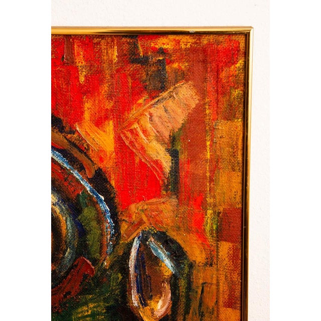 Orange Mid Century Modern Wall Art Bird Portrait Abstract Orange Black Yellow Square For Sale - Image 8 of 12