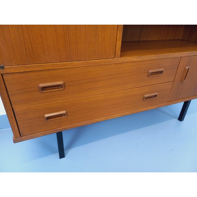 Vintage Scandinavian Modernist Style Teak and Black Metal Bookcase with Secretary, 1950s-1960s For Sale - Image 9 of 18