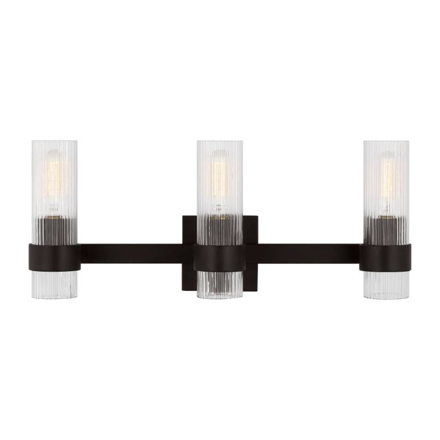 Visual Comfort Chapman & Myers by Visual Comfort Studio Geneva 3-Light Bath Vanity Sconce in Aged Iron For Sale - Image 4 of 4