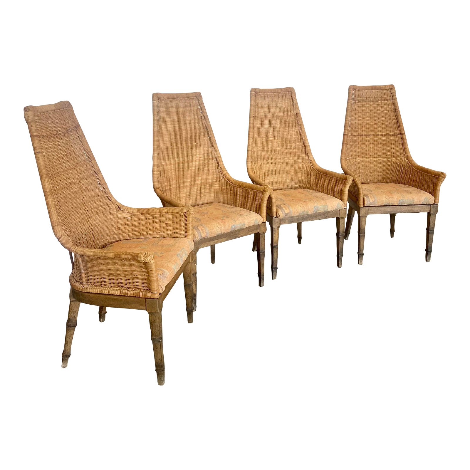 1970s High Back Wicker Dining Chairs by Flair Chairish