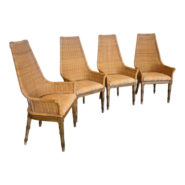 1970s High Back Wicker Dining Chairs by Flair Chairish