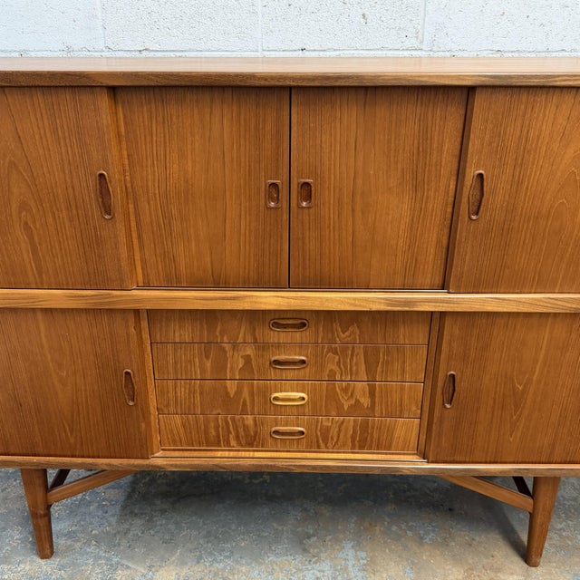 Mid 20th Century Danish Modern Teak Double Highboard Credenza Built in Bar Cabinet, Circa 1960s For Sale - Image 5 of 10