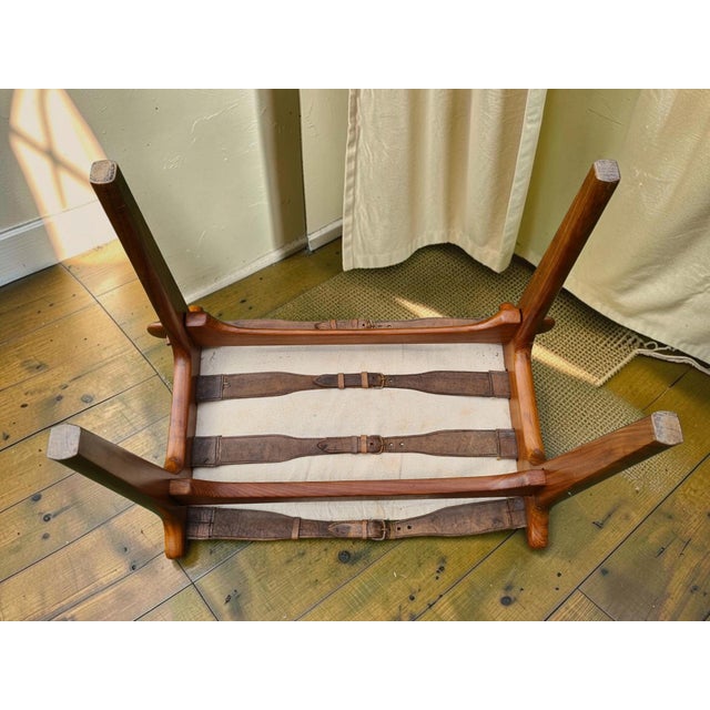 Wood Vintage Stool in Natural Leather and Wood by M. Hayat & Bros., 1960s For Sale - Image 7 of 11