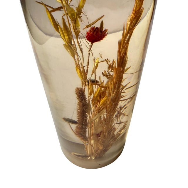 Bring a touch of preserved natural beauty to your space with this striking vintage lucite cylinder featuring real dried...