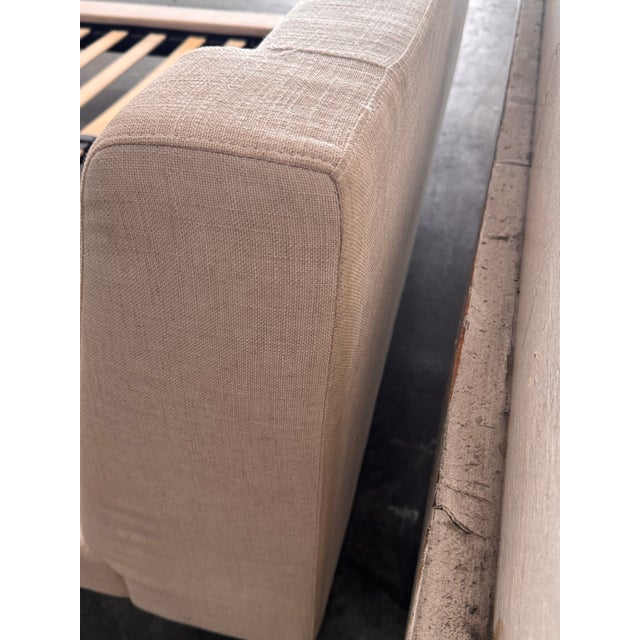 Queen Size Modern Floating Linen-Wrapped Platform Bed Frame For Sale - Image 10 of 12