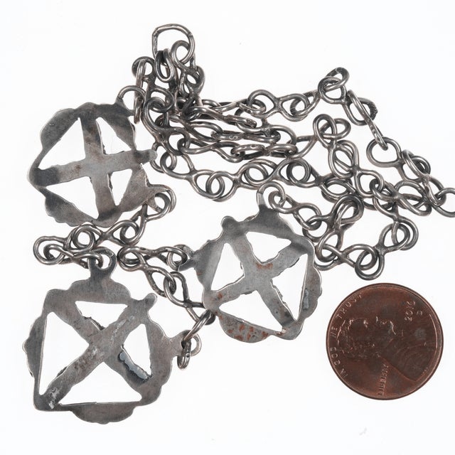 Zuni Dishta Silver Flush Inlay Turquoise Necklace For Sale - Image 4 of 4