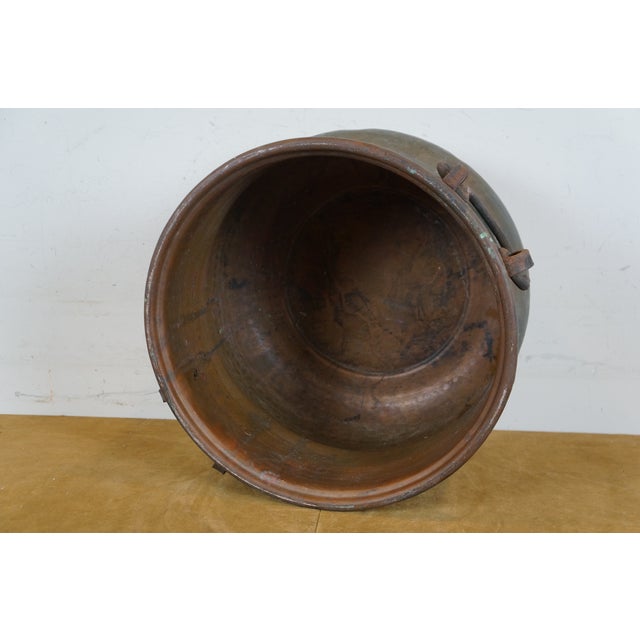 Metal Antique Hammered Copper Cauldron Cook Pot Kettle With Iron Handles For Sale - Image 7 of 12