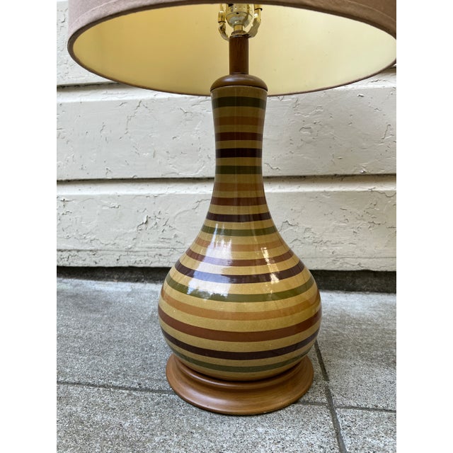 Vintage Colorful Striped Ceramic Lamps - a Pair For Sale - Image 10 of 13